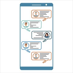 Poster - Chat message conversation vector illustration. Chat popup inside a mobile design. Messaging design with text bubbles floating. Message conversation inside a mobile vector.
