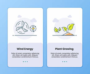 Wall Mural - wind energy and plant growing onboarding template for mobile ui app design modern flat style