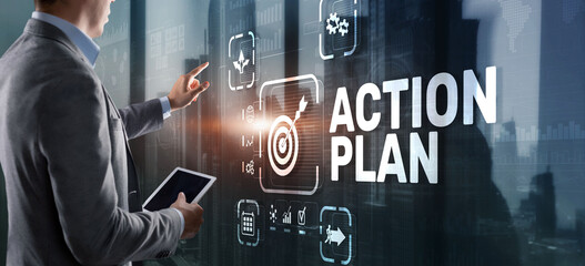 Wall Mural - Business Action Plan strategy concept on virtual screen. Time management