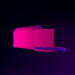 Poster - Neon mailbox icon with letters. 3d rendering ui ux interface element. Dark glowing symbol.