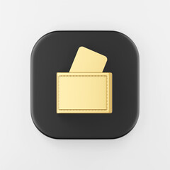 Poster - Gold wallet icon with bank cards. 3d rendering black square button key, interface ui ux element.