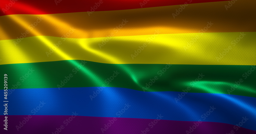 LQBT Flag, LQBTQ+ Pride Flag with waving folds, close up view, 3D ...