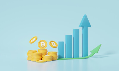 Poster - Coins Bitcoin Cryptocurrency concept. on Blockchain technology, with electronic digital money growth buy sell trading education. banner, website, 3d render. illustration