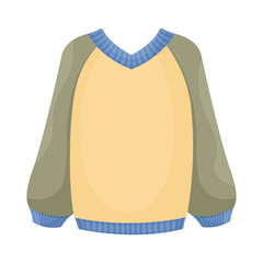 Poster - A warm winter knitted jumper for walking in cold weather. Colored autumn jacket. Clothing for protection from the cold. Knitted sweater vector illustration isolated on a white background