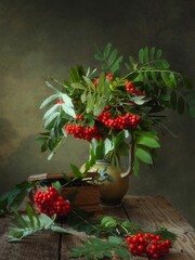 Wall Mural - Autumn still life with rowan