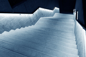 Aufkleber - Interior view of empty stairway with illuminated banister in modern architecture
