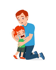 Wall Mural - young father hug crying little boy and try to comfort