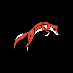 Canvas Print - jumping fox on dark background logo vector icon illustration