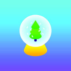 Sticker - Glass Ball Gradient Christmas Tree Concept. Vector Illustration of Winter Sign Isometry. 