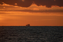 Fata Morgana In Sunset Time On Baltic Sea.