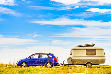 Sticker - Caravan trailer camping on coast, Spain.