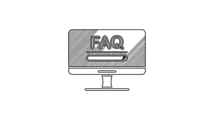 Poster - black line computer monitor with text faq information icon isolated on white background. frequently 