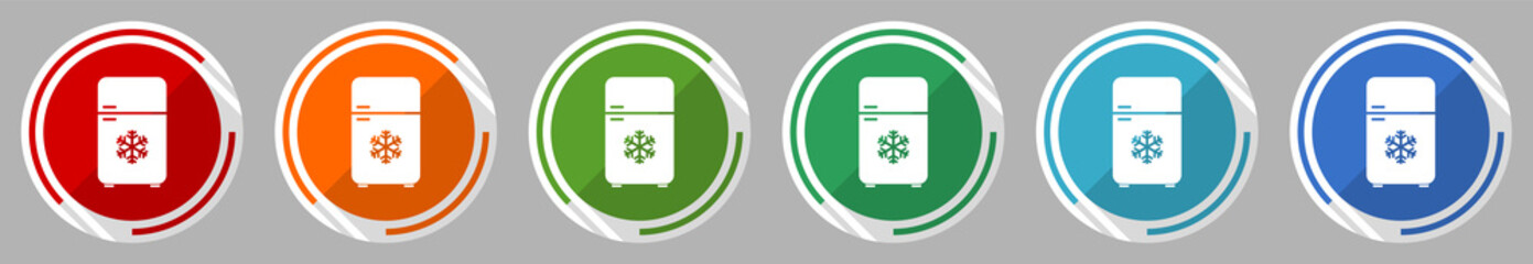 Aufkleber - Refrigerator, fridge, cooler icon set, vector illustration in 6 colors options for webdesign and mobile applications, flat design symbol