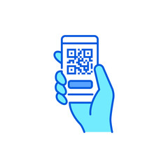 Canvas Print - Mobile application, QR code scanning in smartphone color line icon. City transport rental. Pictogram for web, mobile app, promo. UI UX design element