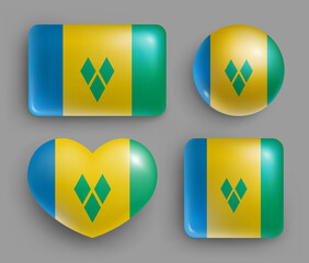 Wall Mural - saint vincent country flag glossy button icon set. american island state national flag, shiny geomet