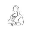 Vector isolated contour drawing famous woman painting leonardo. Colorless contour line mona woman drawing