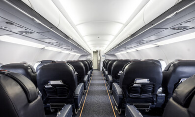Wall Mural - interior of the passenger airplane with leather seats.