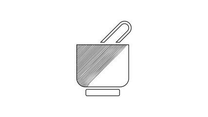 Sticker - Black line Mortar and pestle icon isolated on white background. 4K Video motion graphic animation