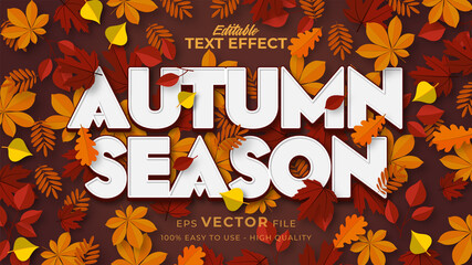 Wall Mural - Editable text style effect - autumn text with maple leaves illustration