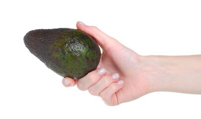 Wall Mural - Avocado fresh organic in hand on white background isolation