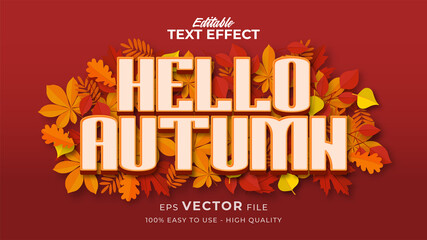 Editable text style effect - autumn text with maple leaves illustration