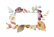 Watercolor Vector Autumn Frame With Leaves And Branches.