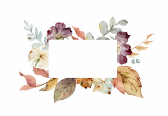 Wall Mural - watercolor vector autumn frame with leaves and branches.