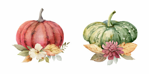 Wall Mural - a watercolor vector postcard for thanksgiving isolated on white .background.