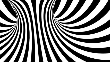 Wall Mural - Abstract optical illusion tunnel. Black and white lines with distortion effect. Vector geometric stripes pattern.