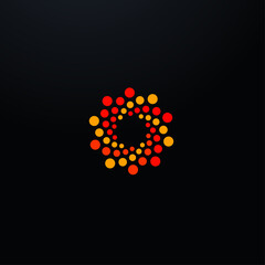 Poster - Orange Bubbles, vortex dots symbol, modern round logo template for business. Abstract flower emblem, sun vector icon. Science and chemistry innovative technology, minimal vector logotype