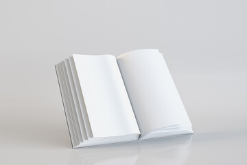 Aufkleber - Empty open book on grey background. Document and page concept. Mock up, 3D Rendering.