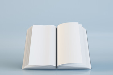 Aufkleber - Close up of blank open book on grey background. Document and page concept. Mock up, 3D Rendering.