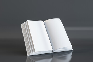 Aufkleber - Close up of clean open book on grey background. Document and page concept. Mock up, 3D Rendering.