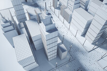 Abstract Graphic White City Backdrop. Architecture, Building And Downtown Concept. 3D Rendering.