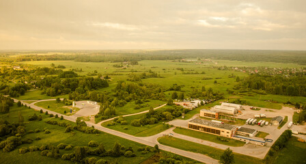 Wall Mural - Aerial view of Kuldiga town in spring morning, Latvia.