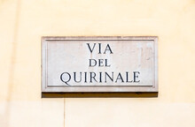 Marble Plate With Street Name Via Quirinale- Engl: Quirinale Street - At The Wall In Rome
