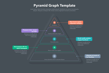 Leinwandbilder - Pyramid graph template with five colorful steps - dark version. Easy to use for your website or presentation.