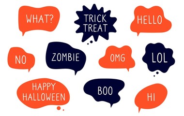 Wall Mural - halloween bubbles. speech stickers, autumn november holidays chat clouds vector set