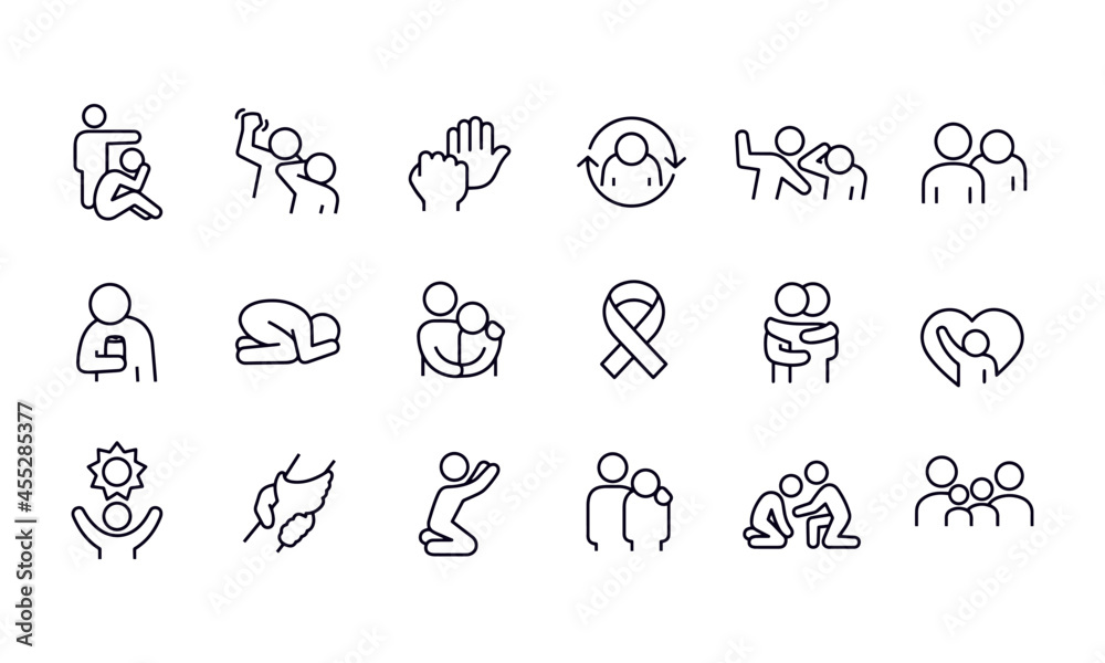 Domestic Violence Thin simple Line Icons Stock Vector | Adobe Stock