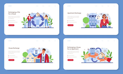  Real estate agency service web banner or landing page set. Qualified realtor.