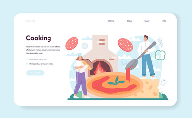 Wall Mural - pizzeria web banner or landing page. chef cooking tasty delicious pizza