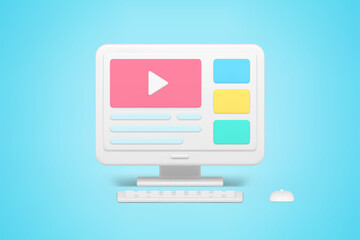 Poster - View video content online 3d icon. Website on monitor screen for viewing and creating blogs