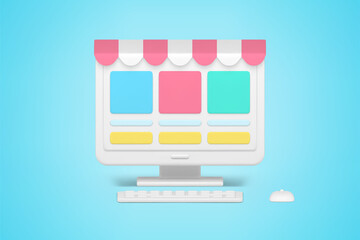 Poster - Online store on website 3d icon. Digital sales and retail purchases