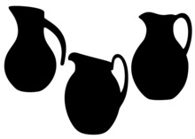 Large and beautiful pitchers in the set. Vector image.