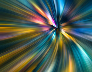 Sticker - abstract big data, speed, colorful fibers, rays background in blue and yellow color. 3d illustration