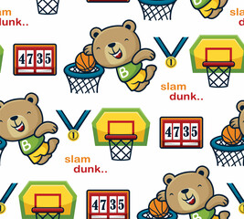 Wall Mural - Seamless pattern vector of funny bear playing basketball with basketball elements