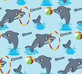 Wall Mural - Seamless pattern vector of funny dolphins in circus show