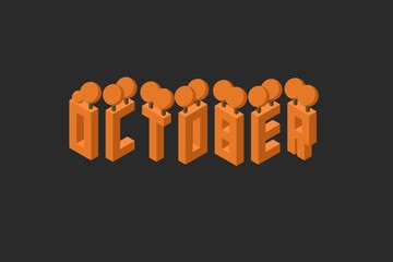 october month autumn greeting text. isometric 2.5D seasonal illustration