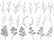 手描きのシルバーの木と枝のセット　ベクター素材