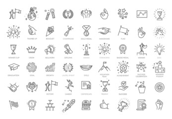 Goal and achievement icon set. Success, awards, achievement elements - minimal thin line web icon set